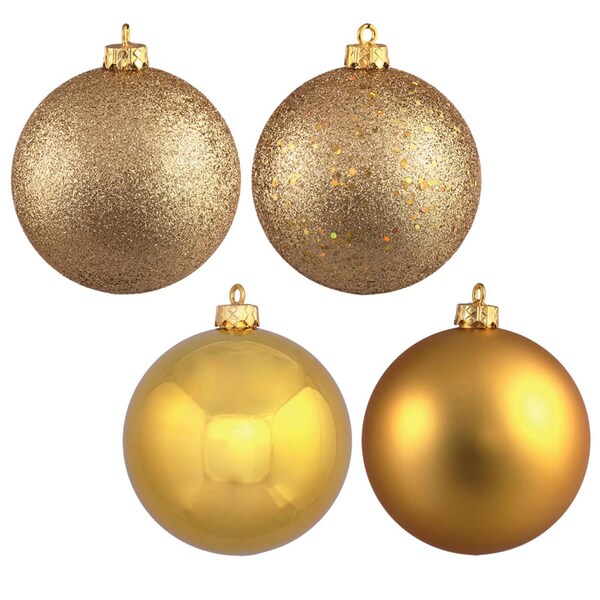 Vickerman 6 in. Gold 4 Finish Ball Assorted Color Drilled Christmas Ornament Ball, 4PK - N591508DA