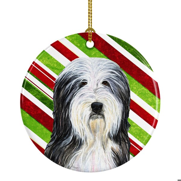 Carolines Treasures Bearded Collie Candy Cane Holiday Christmas Ceramic Ornament - SS4566-CO1