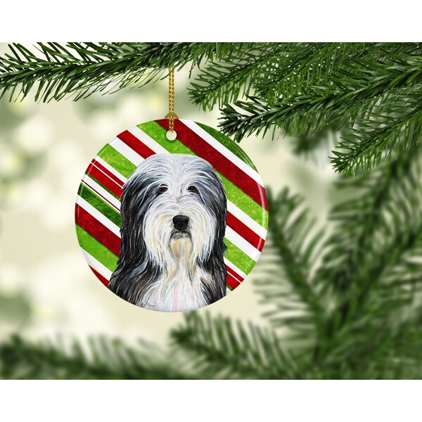 Carolines Treasures Bearded Collie Candy Cane Holiday Christmas Ceramic Ornament - SS4566-CO1