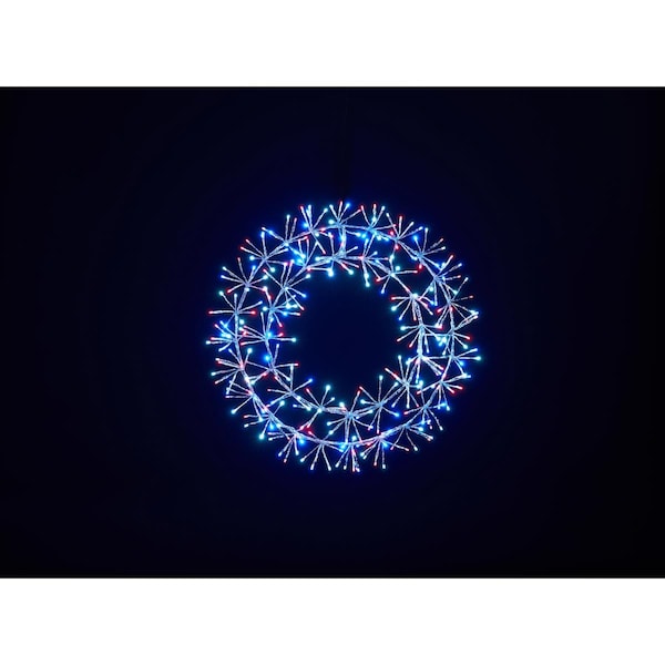 Queens Of Christmas 2 ft. Red, Pure White & Blue Micro LED Wreath with Silver Frame - WM-WR02-LRWB