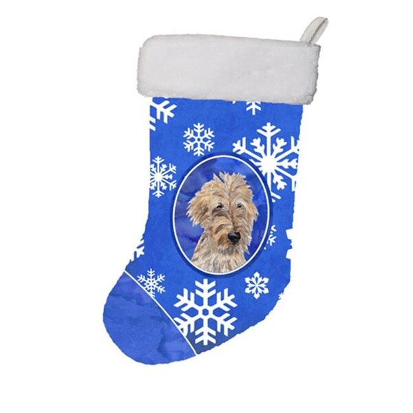 Carolines Treasures Carolines Treasures SC9605-CS 11 x 8 In. Golden Doodle Winter Snowflakes Christmas Stocking - SC9605-CS