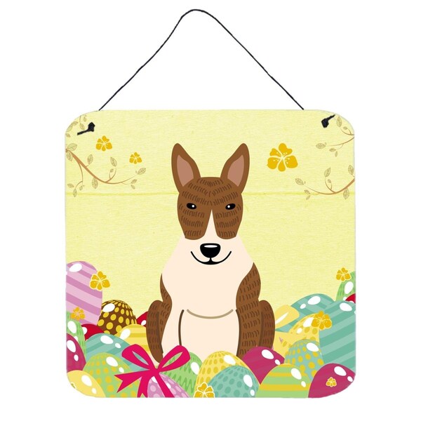 Carolines Treasures Easter Eggs Bull Terrier Brindle Wall or Door Hanging Prints - BB6137DS66