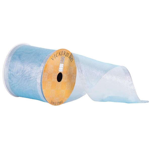 Vickerman 4 in. x 10 Yard Pale Blue Shiny Wired Edge Ribbon - Q170127