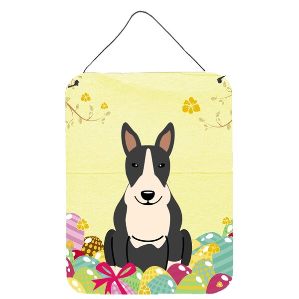 Carolines Treasures Easter Eggs Bull Terrier Black White Wall or Door Hanging Prints - BB6133DS1216