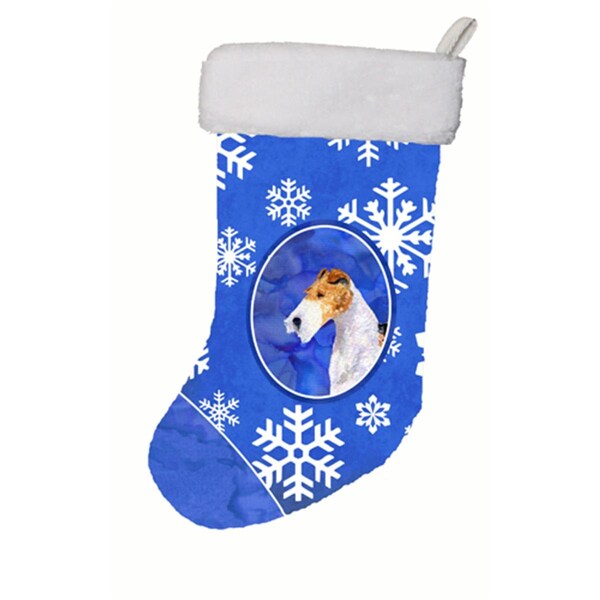 Carolines Treasures Carolines Treasures SS4616-CS 11 x 18 in. Fox Terrier Winter Snowflakes Christmas Stocking - SS4616-CS