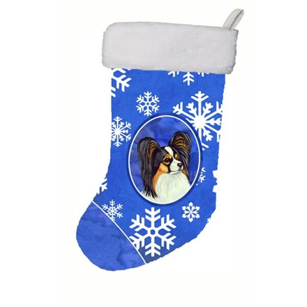 Carolines Treasures Carolines Treasures LH9300-CS 11 x 18 in. Papillon Winter Snowflakes Snowflakes Holiday Christmas Stocking - LH9300-CS