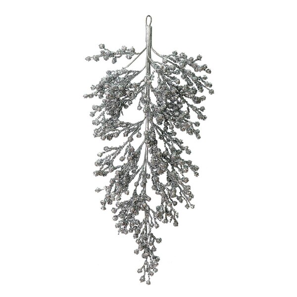 Vickerman 33 in. Silver Glitter Berry Door Swag Tear Drop Outdoor, 12PK - L180907