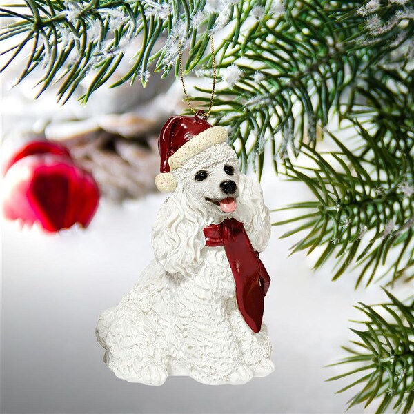 Design Toscano White Poodle Holiday Dog Ornament Sculpture - JH576314
