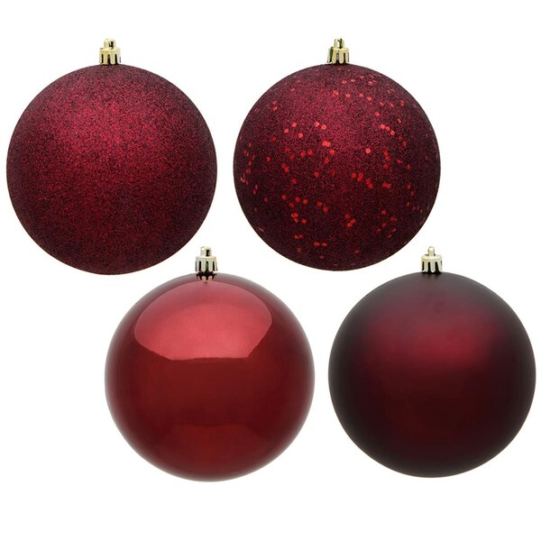 Vickerman 8 in. Burgundy 4 Finish Assorted Color Christmas Ornament Ball, 4PK - N592065DA