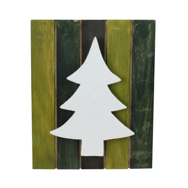 Go-Go 13 in. Wood Tree on Green Washed Pallet Inspired Frame Christmas Wall Hanging - GO1800250