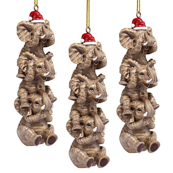 Design Toscano See, Speak, Hear No Evil Elephant Holiday Ornament, PK 3 - QS994879