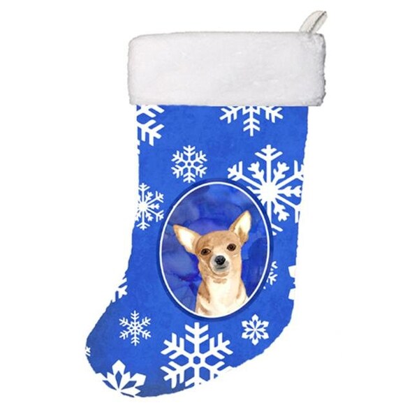 Carolines Treasures Carolines Treasures RDR3011-CS 11 x 18 In. White Snowflake Chihuahua Christmas Christmas Stocking - RDR3011-CS