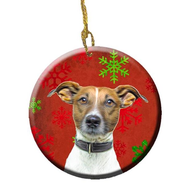 Carolines Treasures Carolines Treasures KJ1183CO1 Red Snowflakes Holiday Christmas Jack Russell Terrier Ceramic Ornament - KJ1183CO1
