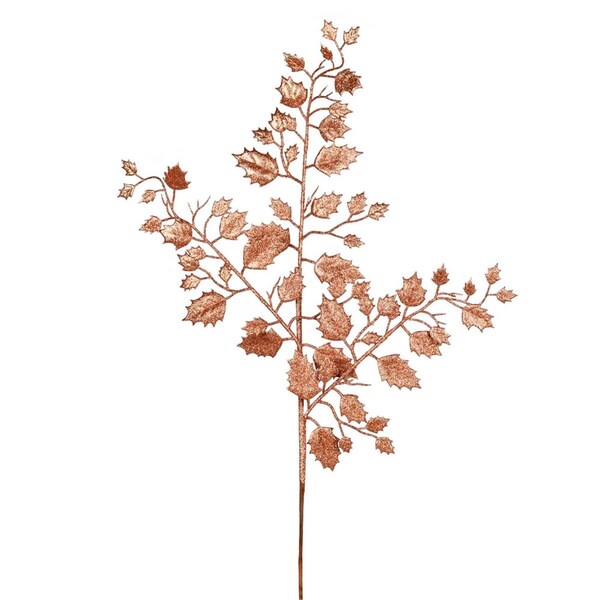 Vickerman 27 in. Rose Gold Glitter Holly Lf Spray, 12PK - L191058