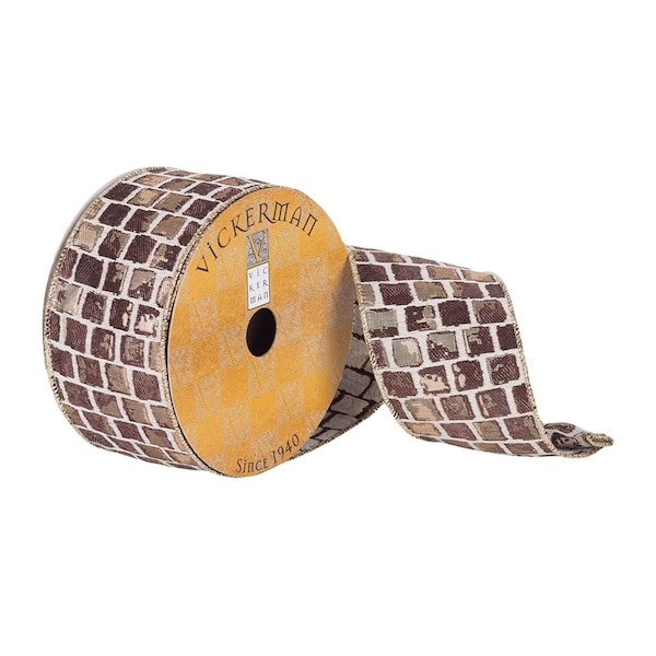 Vickerman 2.5 in. x 10 Yards Brown & White Rustic Checkered Ribbon, 72PK - Q180296