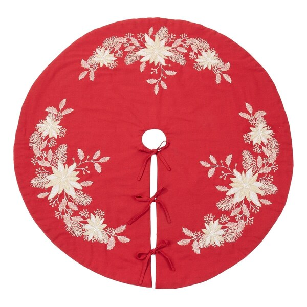 Tistheseason 54 in. Embroidered Holly Christmas Tree Skirt, Red - TI3192876