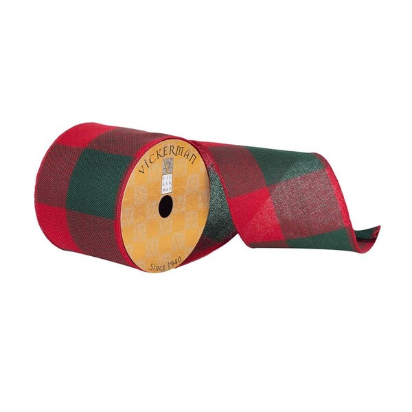 Vickerman 4 in. x 10 Yards Red & Green Soft Plaid Ribbon, 48PK - Q181159