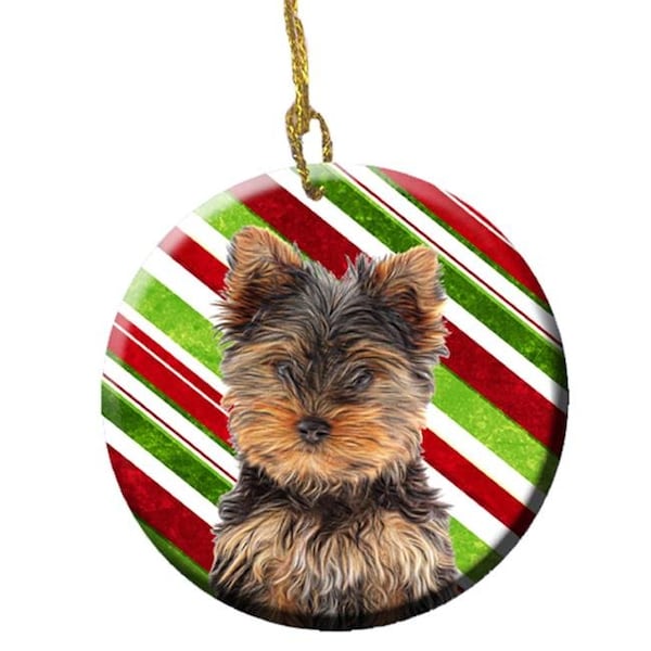 Carolines Treasures Carolines Treasures KJ1174CO1 Candy Cane Holiday Christmas Yorkie Puppy And Yorkshire Terrier Ceramic Ornament - KJ1174CO1