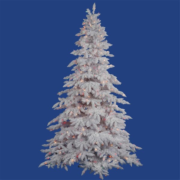 Vickerman 6.5 ft. x 56 in. Flocked White on White Christmas Tree with 650 Multi-Color Dura Light - A893667