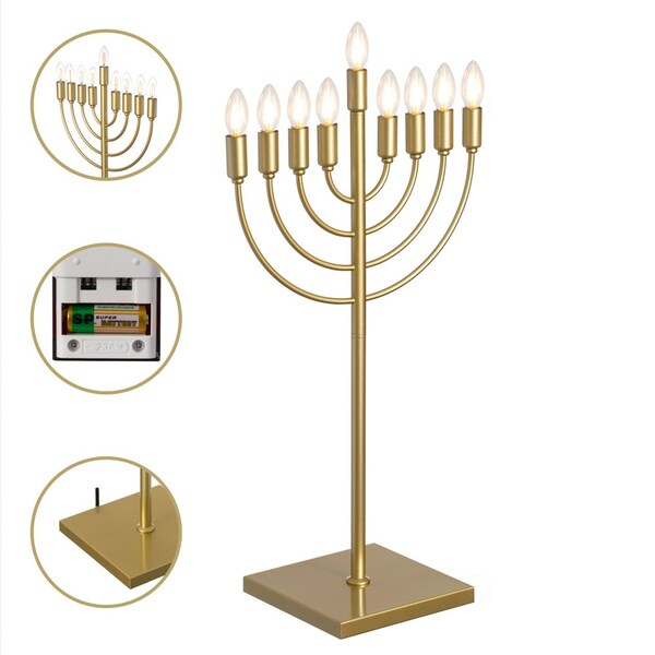Vintiquewise Gold Finish Modern Contemporary Hanukkah Menorah with Remote Control for Home, Office, or - QI004694.GD
