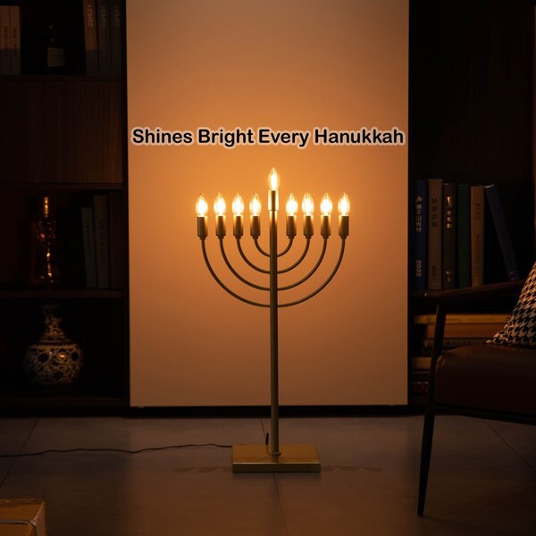 Vintiquewise Gold Finish Modern Contemporary Hanukkah Menorah with Remote Control for Home, Office, or - QI004694.GD
