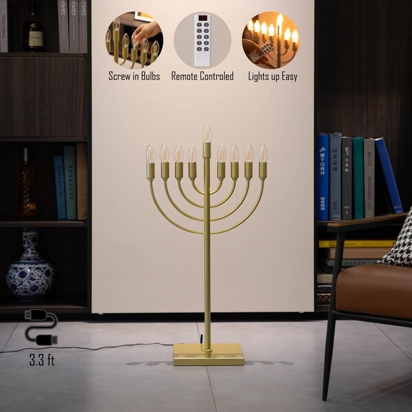 Vintiquewise Gold Finish Modern Contemporary Hanukkah Menorah with Remote Control for Home, Office, or - QI004694.GD