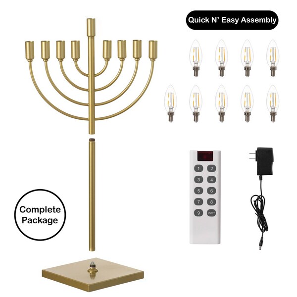 Vintiquewise Gold Finish Modern Contemporary Hanukkah Menorah with Remote Control for Home, Office, or - QI004694.GD