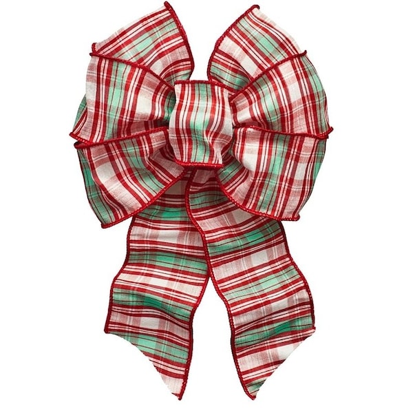 Holiday Trims Wired Bow, Red/White/Green, 7 Loops, 8-1/2 x 14 in - 6161