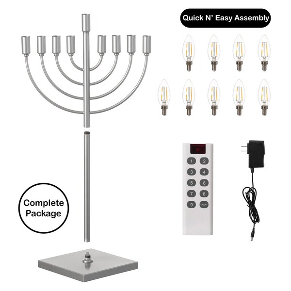 Vintiquewise Silver Finish Modern Contemporary Hanukkah Menorah with Remote Control for Home, Office, or - QI004694.SL