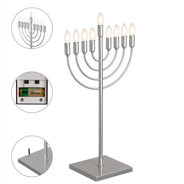 Vintiquewise Silver Finish Modern Contemporary Hanukkah Menorah with Remote Control for Home, Office, or - QI004694.SL