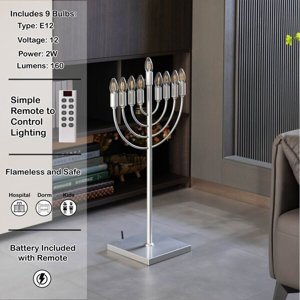 Vintiquewise Silver Finish Modern Contemporary Hanukkah Menorah with Remote Control for Home, Office, or - QI004694.SL