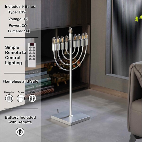 Vintiquewise Silver Finish Modern Contemporary Hanukkah Menorah with Remote Control for Home, Office, or - QI004694.SL