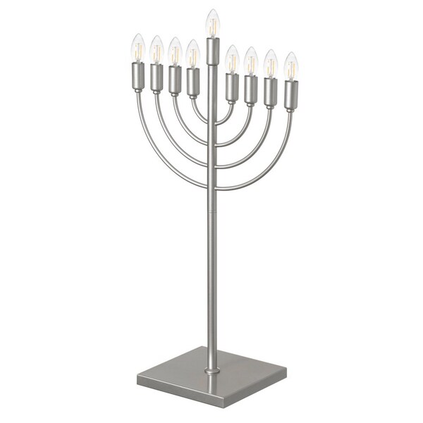 Vintiquewise Silver Finish Modern Contemporary Hanukkah Menorah with Remote Control for Home, Office, or - QI004694.SL