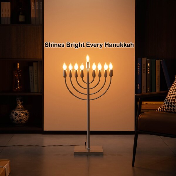 Vintiquewise Silver Finish Modern Contemporary Hanukkah Menorah with Remote Control for Home, Office, or - QI004694.SL