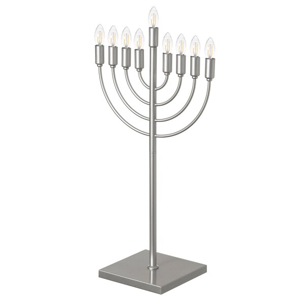 Vintiquewise Silver Finish Modern Contemporary Hanukkah Menorah with Remote Control for Home, Office, or - QI004694.SL
