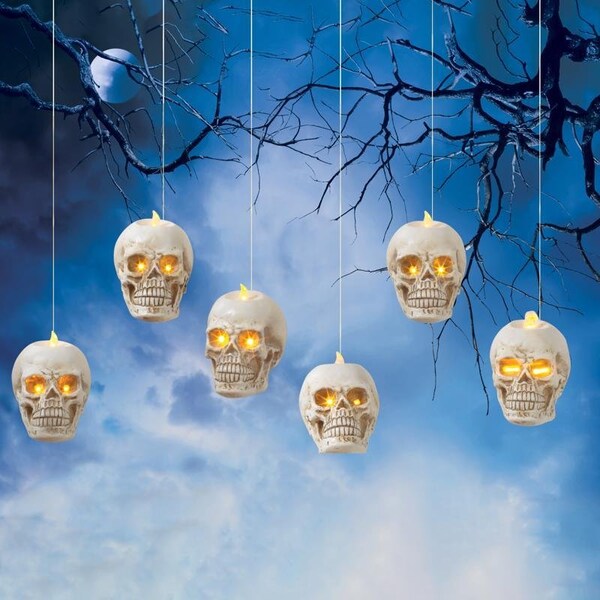 Gerson 5 in. Lighted Hanging Skulls Halloween Decor, 6PK - 2589870