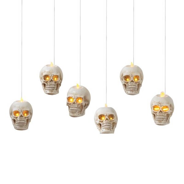 Gerson 5 in. Lighted Hanging Skulls Halloween Decor, 6PK - 2589870