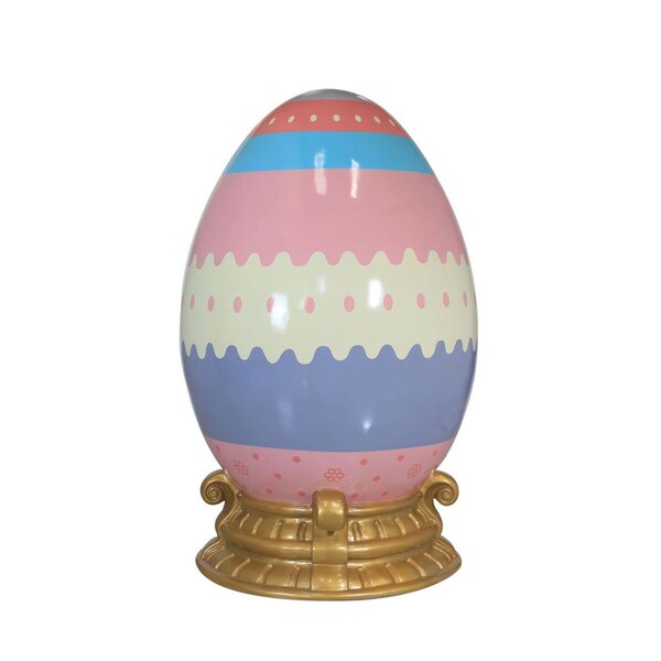 Queens Of Christmas 6.5 ft. Pastel Lined Easter Egg Decor with Base - EST-EGG-6.5-PSTL-LND