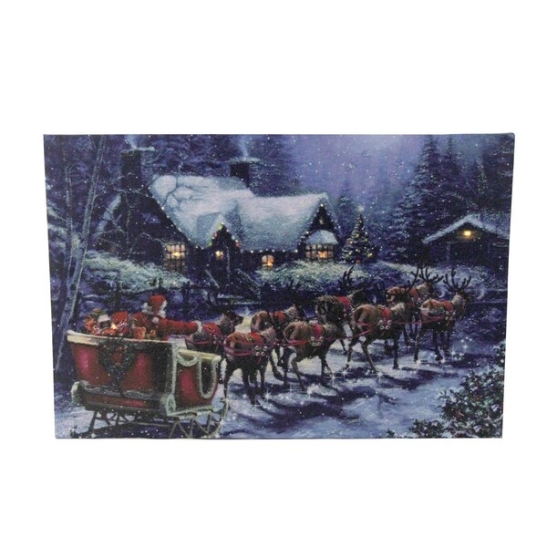 Go-Go LED Lighted Santa Claus in Sleigh Christmas Canvas Wall Art - 15.75 x 23.5 in. - GO1767664