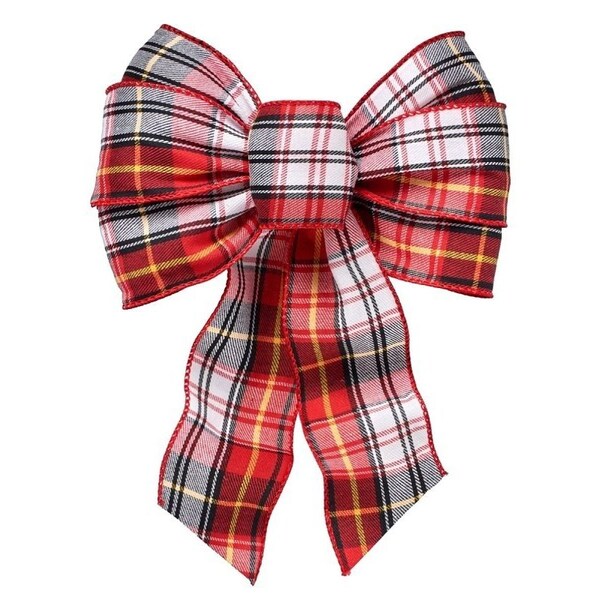 Holiday Trims Plaid Wired Bow, Red/White/Black/Gold, 8.5 in x 14 in - 6114
