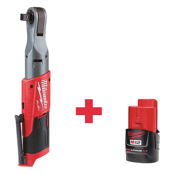 Milwaukee Tool Cordless Ratchet Tool Kit, 12V, Drive Size 1/2 in Square, Includes battery - 2558-20, 48-11-2420