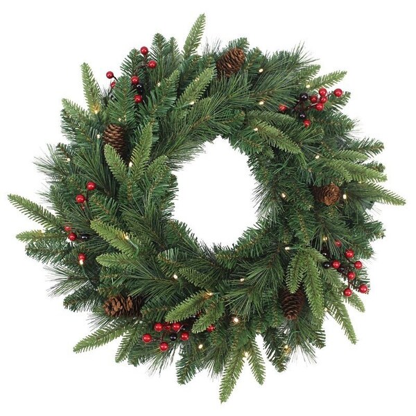 Puleo Asia Ltd Pre-Lit Pacific Fir Wreath, B/O, 24 in - 333-4463-W24LW