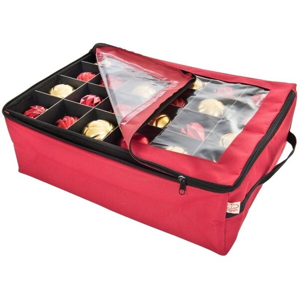 Treekeeper 2Tray Ornament Bag, L, 48 Ornaments Capacity, Polyester, Red, Zipper Closure, 20 in L - SB-10188