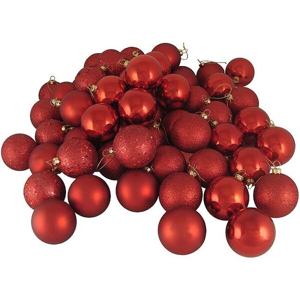 Northlight Seasonal Northlight Seasonal 31754295 Shatterproof Red Hot 4-Finish Christmas Ball Ornaments - 31754295