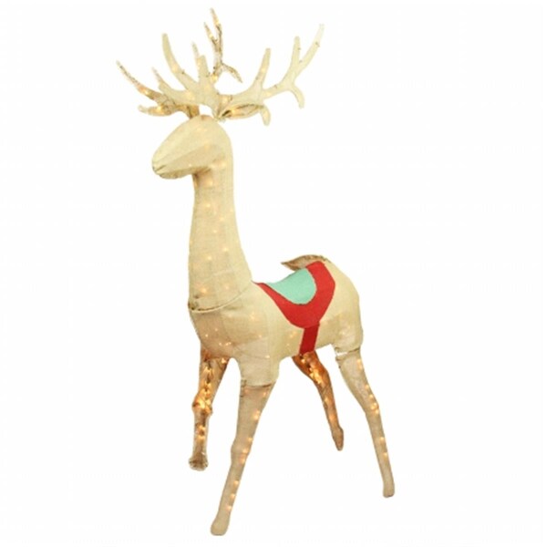 Northlight Seasonal Pre-Lit Rustic Burlap Standing Reindeer Christmas Yard Art Decoration - 31601733