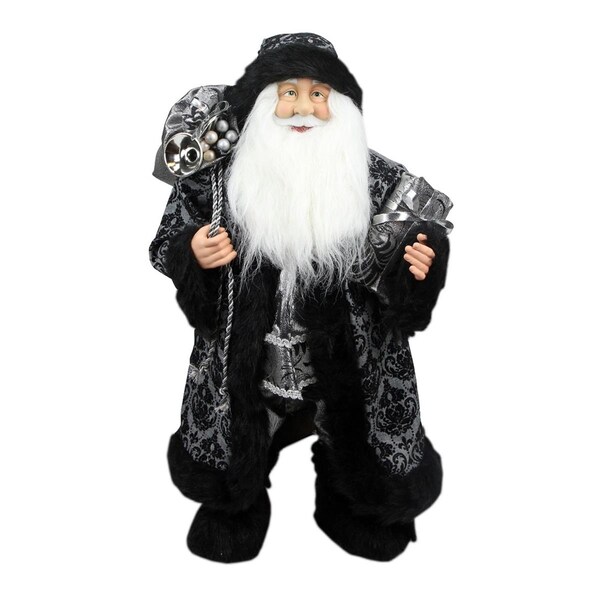 Northlight Seasonal Standing Santa Claus in Silver and Black with Gifts Christmas Figure - 31734291
