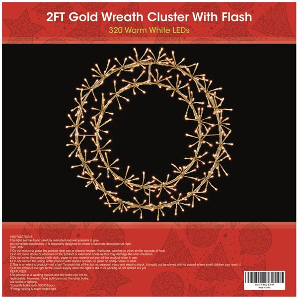 Queens Of Christmas 2 ft. Warm White Micro LED Wreath with Gold Frame - WM-WR02-LWW