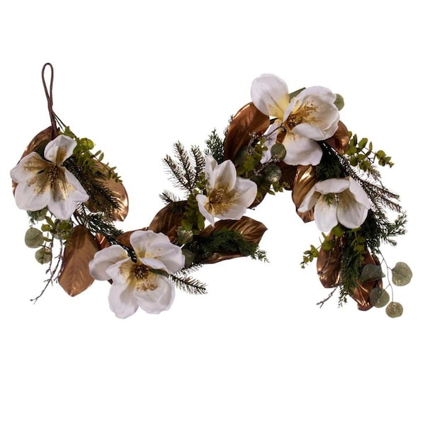 Vickerman 60 in. White Magnolia Garland, 12PK - FT224560