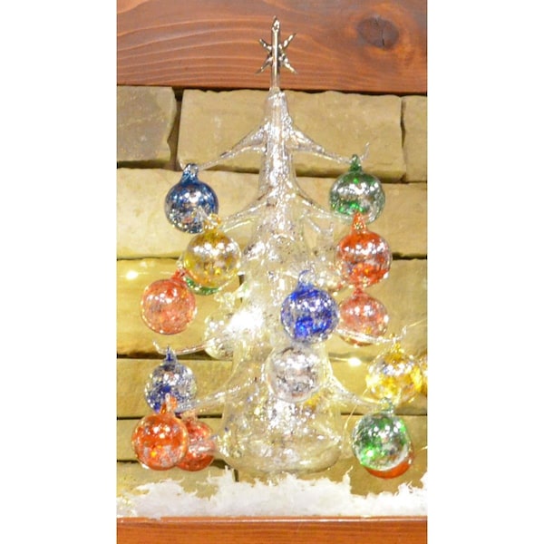Ls Arts Argento Lucido Luminosa 40 cm Glass Tree with 18 Plus 1 Ornaments - XM-2018L