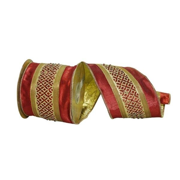 Vickerman 4 in. x 5 Yard Red Jeweled Wired Edge Christmas Ribbon - Q223385